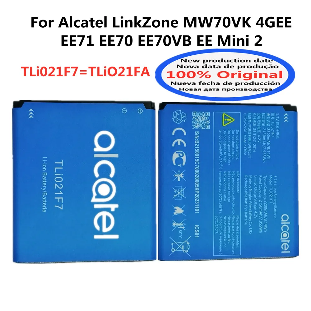 2200mAh Original TLi021F7 Battery For Alcatel LinkZone MW70VK 4GEE EE71 EE70 EE70VB EE Mini 2 TLi021FA 4G Phone Battery Bateria