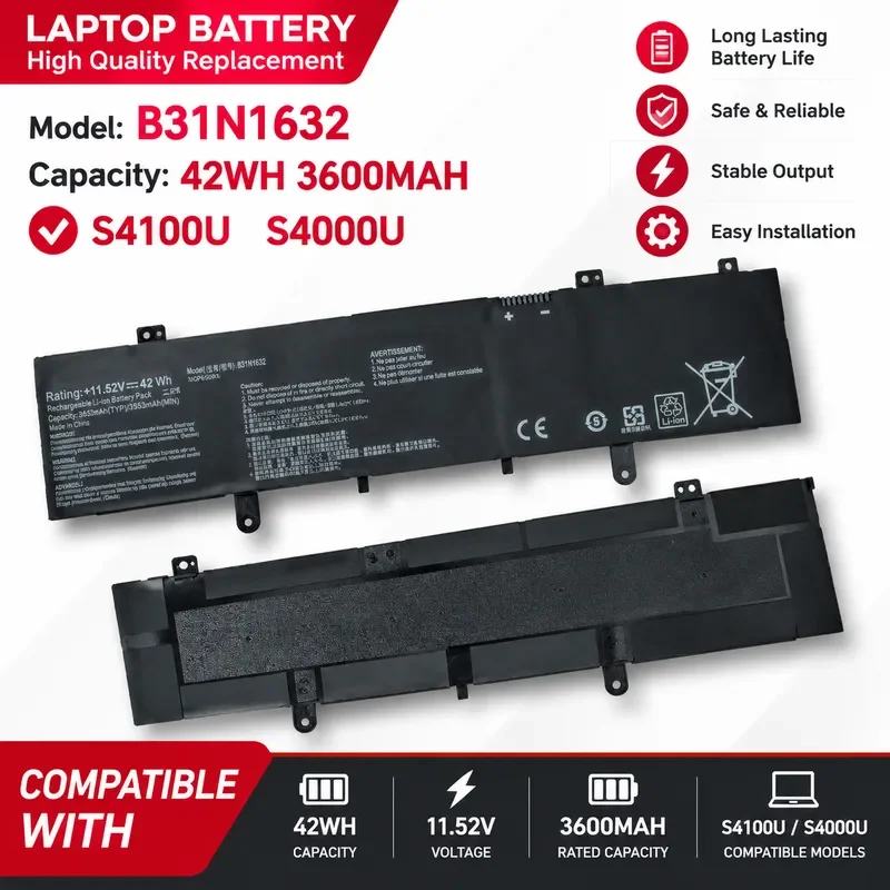 B31N1632  Laptop Battery for ASUS S4100U S4000U Zenbook X405U