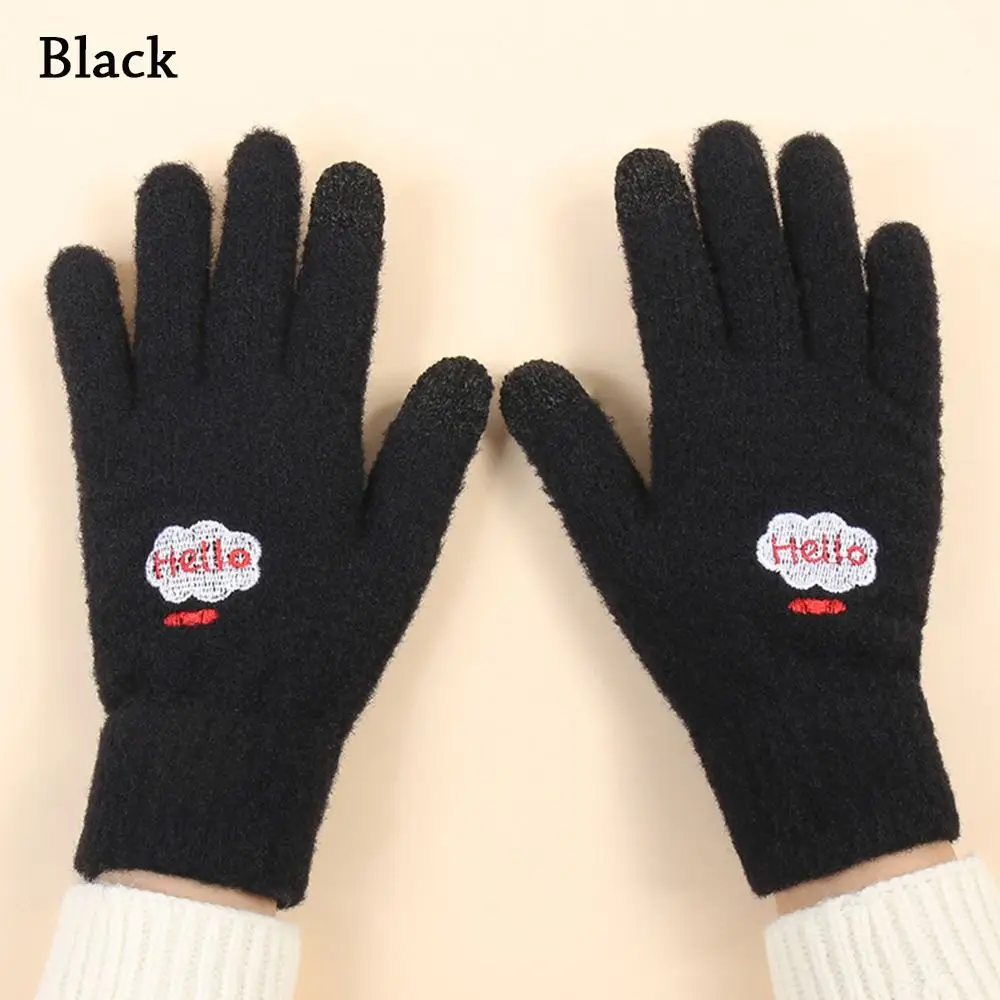 Sarung tangan jari-jari luar ruangan untuk bersepeda lucu, sarung tangan rajutan, sarung tangan musim dingin berbulu
