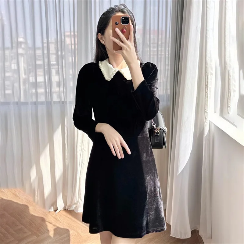 Womens dresses New Spring 2025 Detachable Pearl Collar Mini Dress High quality velvet slim fit Short dresses y2k party dresses