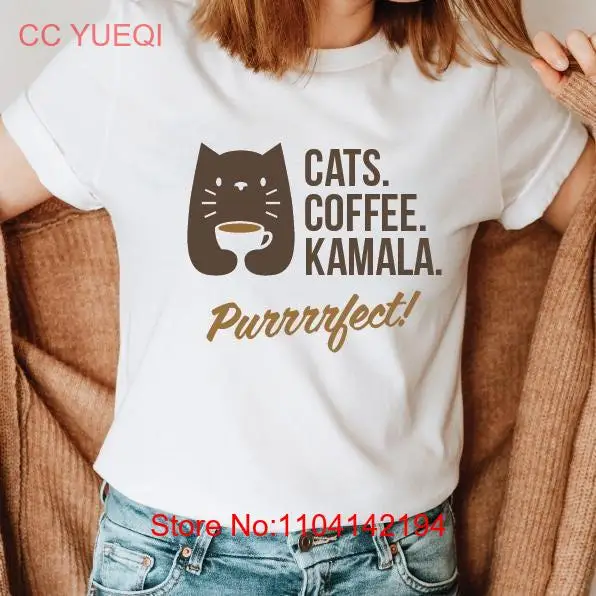 Cats Coffee Kamala Purrrfect Crewneck T shirt Bella Canvas 3001 long or short sleeves