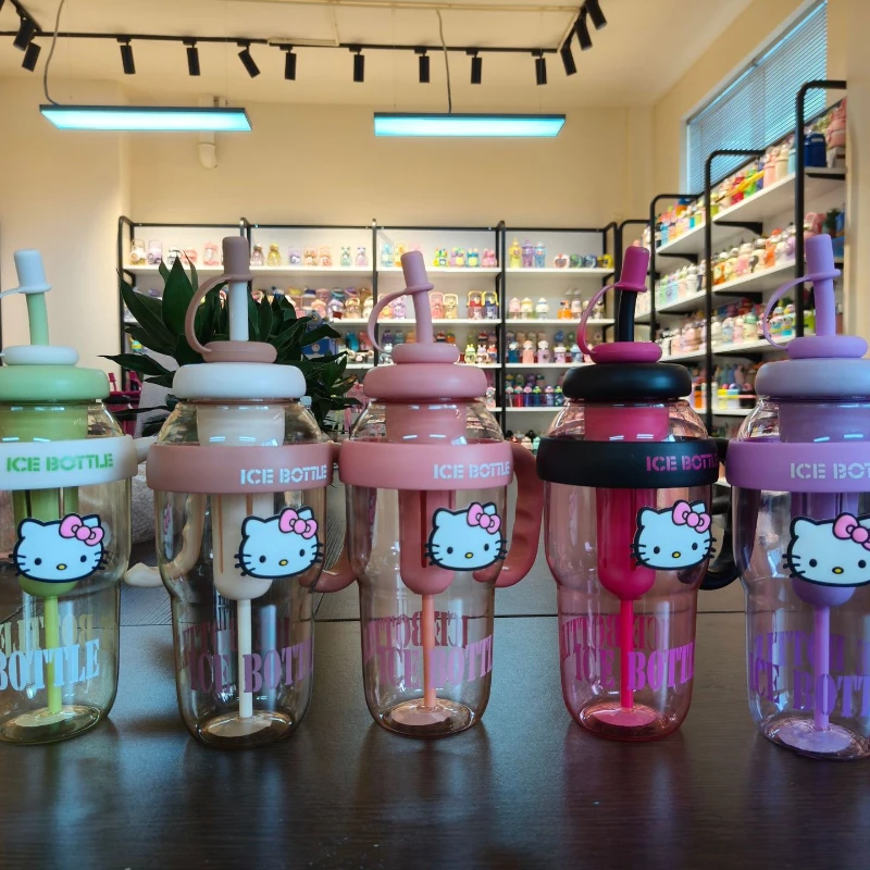 Miniso Sanrio Hello Kitty colorful Water Bottle 1200ML Capacity Kawaii Portable Straw Cup Cartoon Sport Gym Drinking Bottle Gift