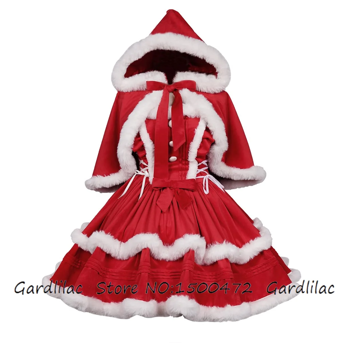 

Women's Christmas Dress Skirt and Hooded Cloak Match with Bow