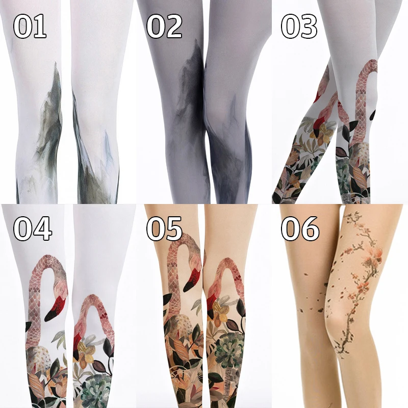 Women Fashion Pattern Pantyhose Tattoo Printing Fancy Stocking  Japanese Harajuku Cute Lolita Tights Bottoming Pantyhose
