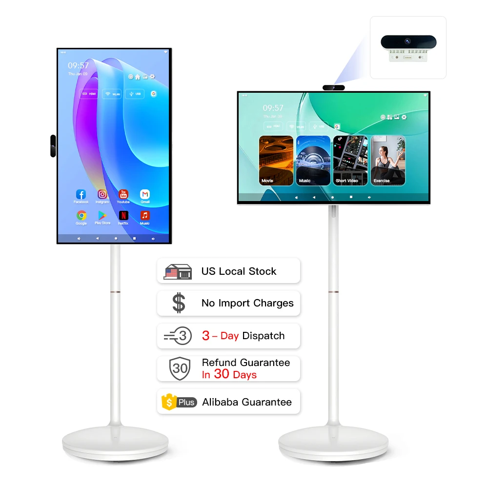 

32 Inch 128GB Camera Android OS Battery Powered Portable Smart TV Touch Screen Bedroom To Kitchen Movable Smart TV