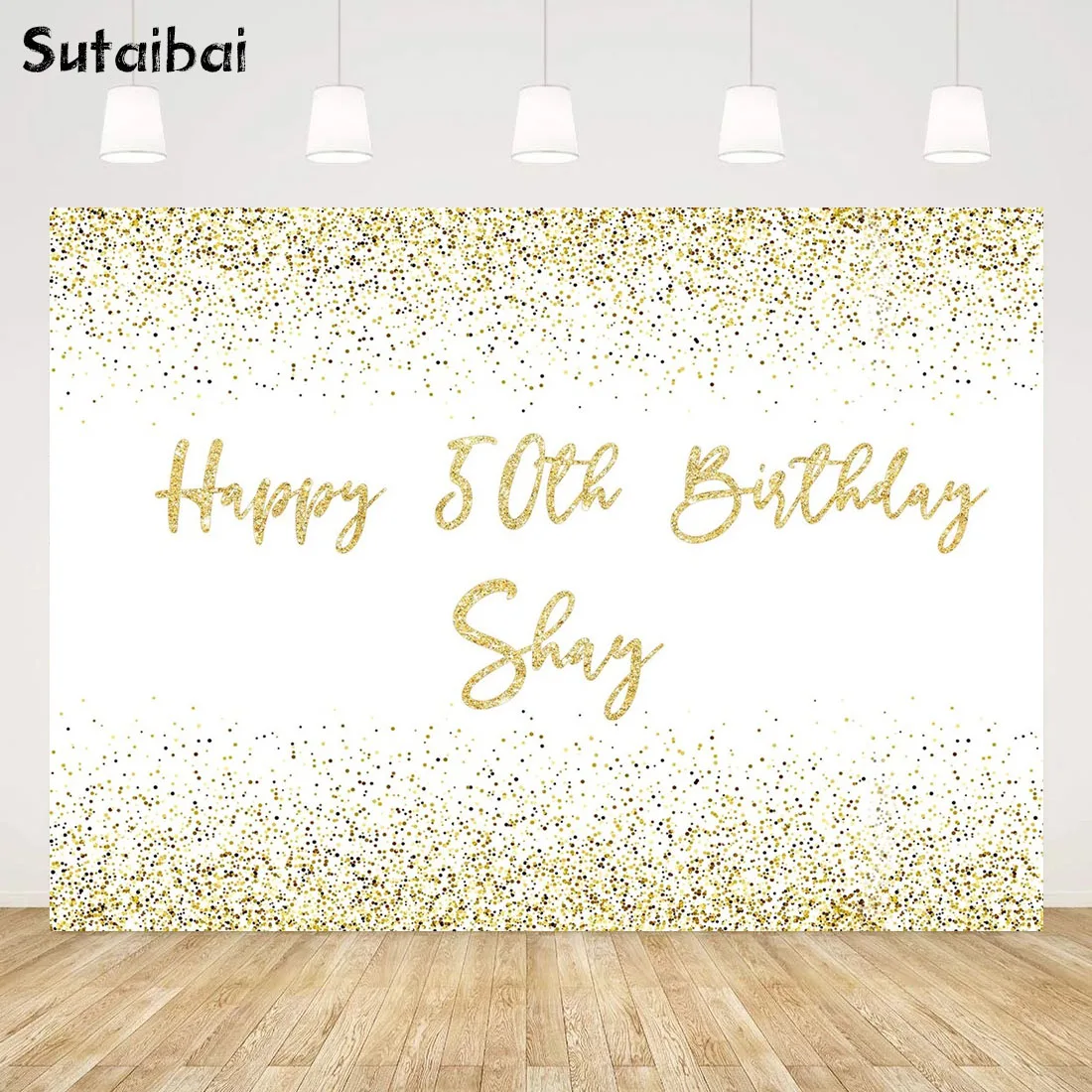 

Happy 50th 60th Birthday Photo Backdrop Bridal Shower Gold Glitter Dots Photography Background White Vinyl Photo Studio Prop