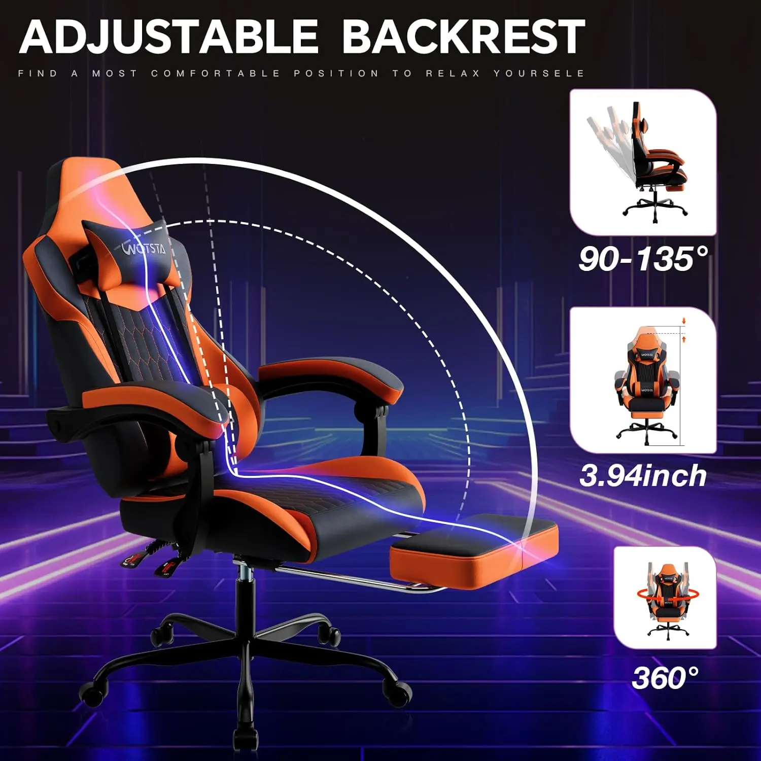 Gaming Chair with Footrest, High Back Gaming Chairs PVC Leather Ergonomic Gamer Chair with Adjustable Headrest, Customized - view 4