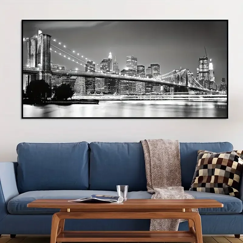 1pc Brooklyn Bridge Luminous Canvas Painting, Black Night Scene, Picture Poster, Suitable For Living Room And Bedroom Wall Art D