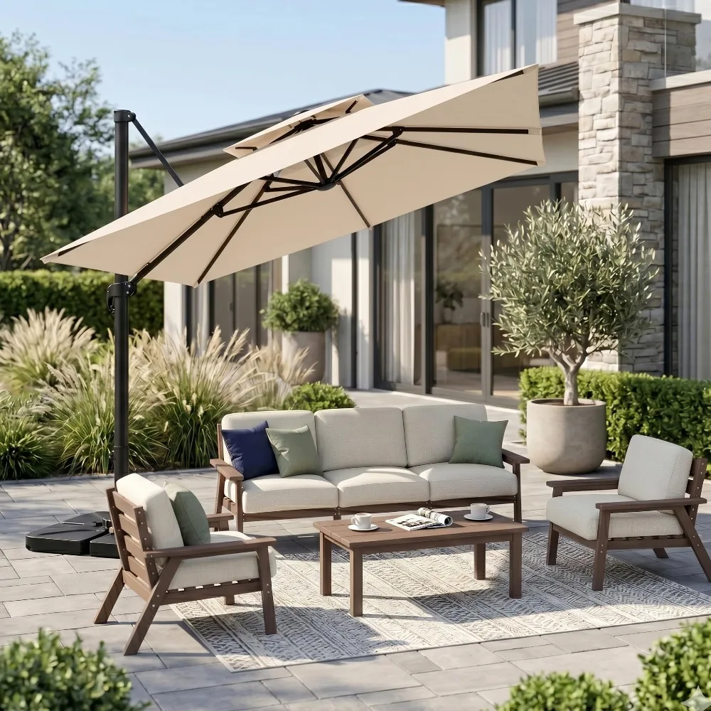11' X 11' Cantilever Patio Umbrella with Double Top Vent, Large Square Aluminum Outdoor Offset Umbrella with 360-degree