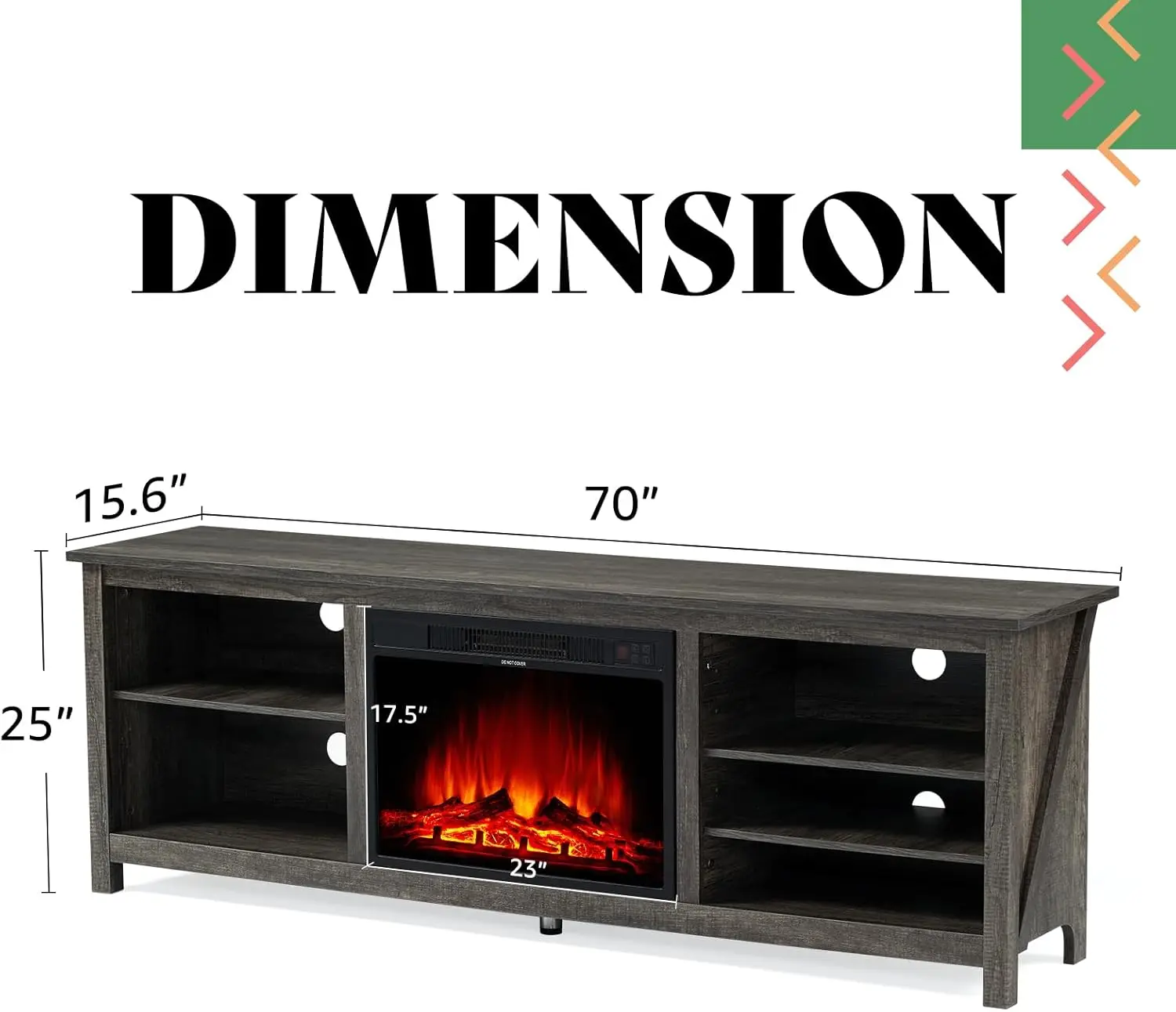 Lareira TV Stand com madeira textura, Entertainment Center, lareira elétrica, 23 polegadas