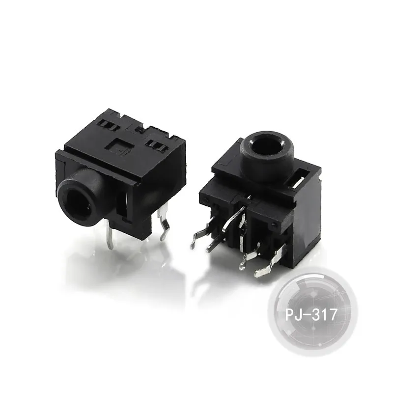 

200pcs Headphone socket 3.5mm three-dimensional round head audio PJ-317 black waterproof JACK