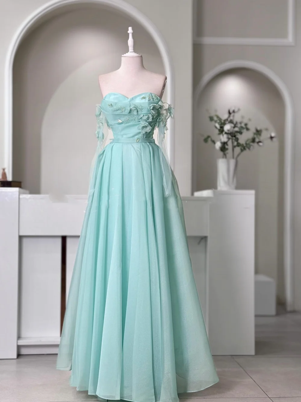 

Classic Chiffon Pleat A-line Off-the-shoulder Long Dresses Prom Dresses Exquisite Modern Style Pastrol Unisex Chinese Style