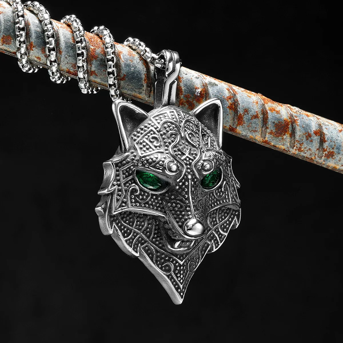 Viking Wolf Gemstone Eye Carving Men Necklaces With Pendant Stainless Steel Jewelry For Male Women Hip Hop Accessories Gifts