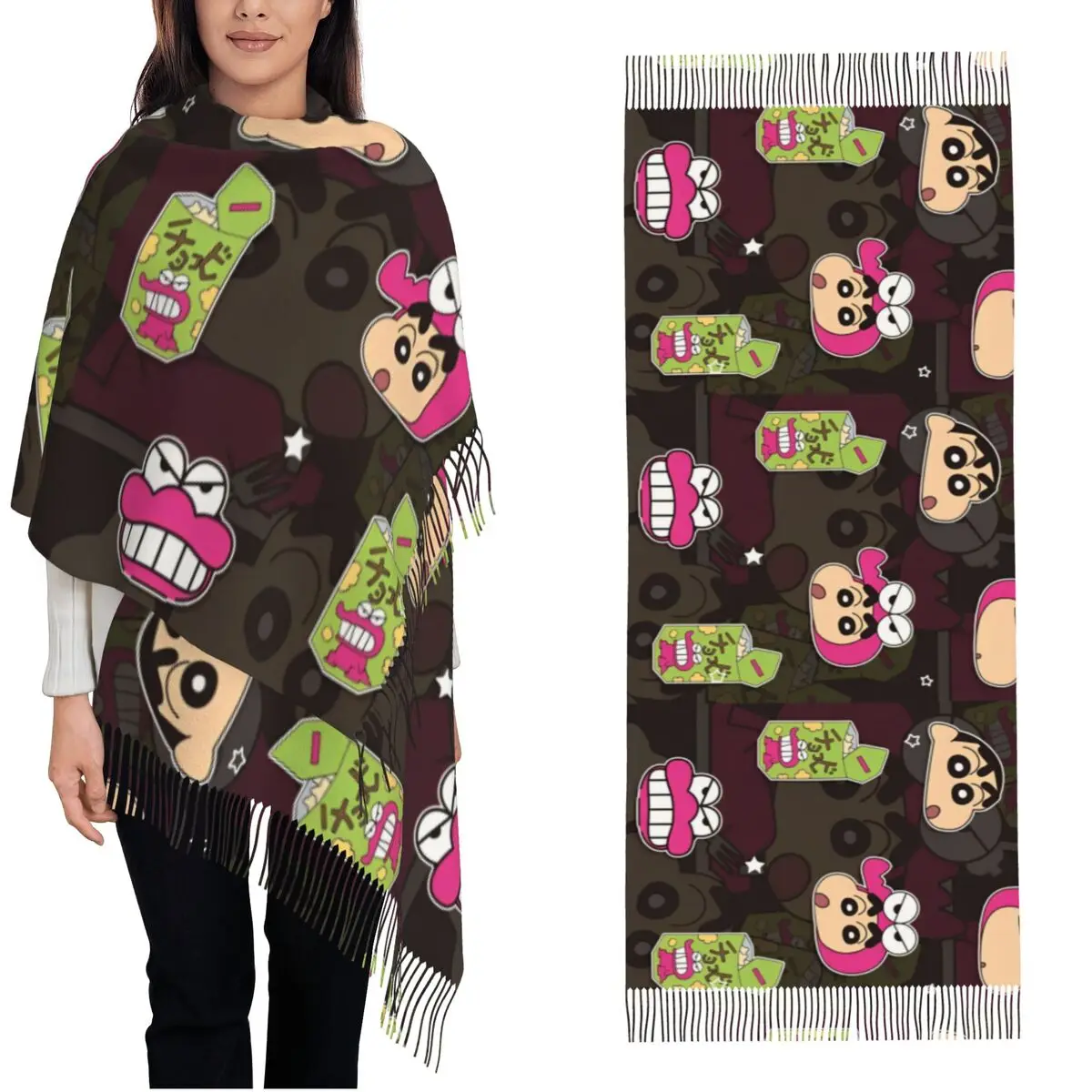 Crayon Shin-chan Chocobi Cookie Scarf for Women Winter Warm Shawl Wrap Japanese Anime Large Shawl Scarf Ladies