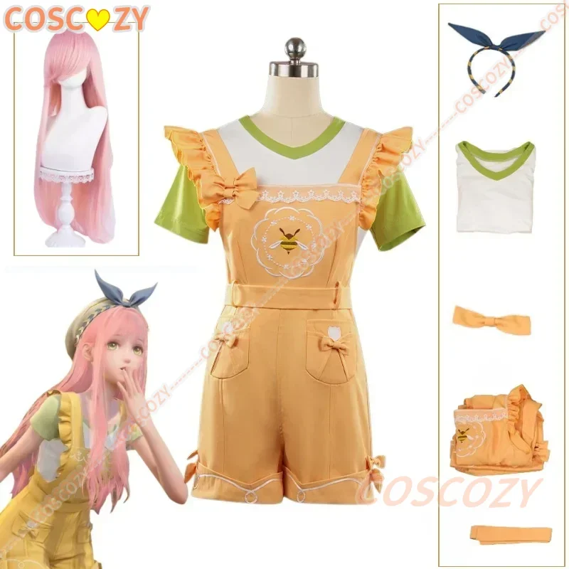 

Game Anime Infinity Nikki Costume Lovely Rompers Yellow Uniform Wig Headband Hair Halloween Party Role Play Outfit for Girls