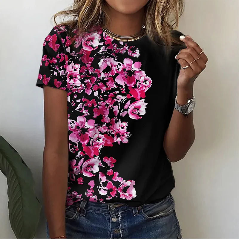 

Summer Harajuku New 3D Flowers Printing T Shirt Floral Graphic T Shirts Women Fashion Tee Shirts Girl Funny Clothing Short Shirt