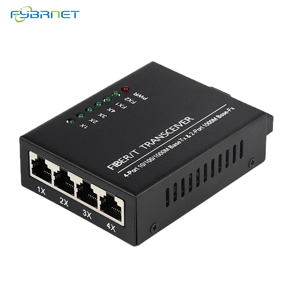 1 Pcs Gigabit 2 Fiber Ports 4 RJ45 Port fiber media Converter 1310nm/1550nm Single Mode simplex 20km SC Fibra Optical converter