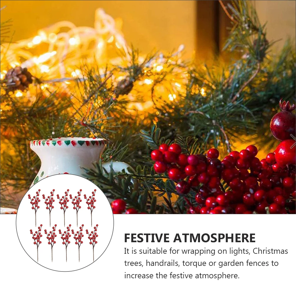 

10 Pcs Artificial Cherry Branches Simulation Decorative Decoration Xmas Tree Party Banquet Red Household