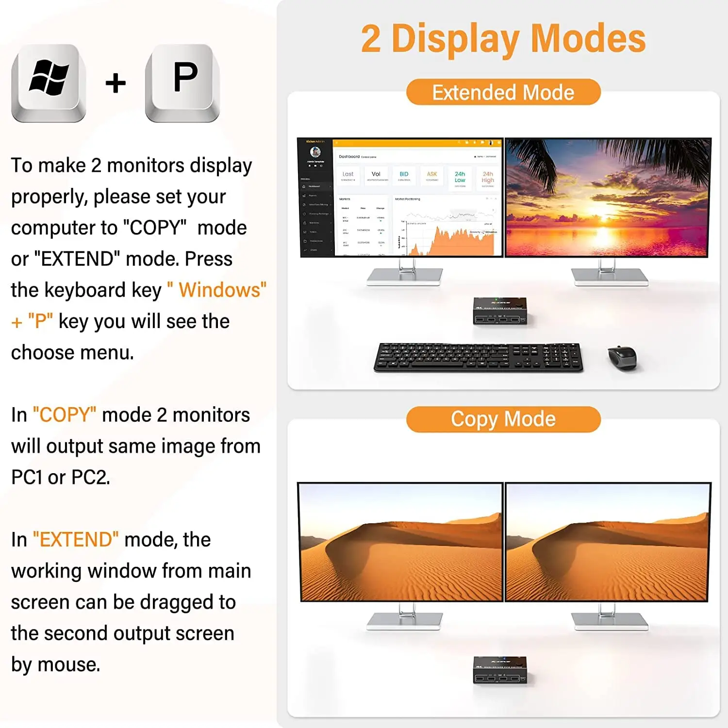 DP KVM Switch 2 Computer 2 monitor USB KVM Switch per due monitor supporta 4K @ 60Hz per 2 Computer condividi tastiera Mouse