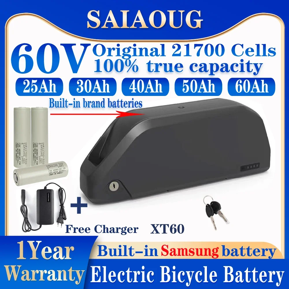 

E-Bike Battery 60V 20ah 25ah 30ah 40ah 50ah 60AH Battery 72V Electric Vehicle Bicycle Polly DP-7 Lower Tube 80A BMS 200W-2500W