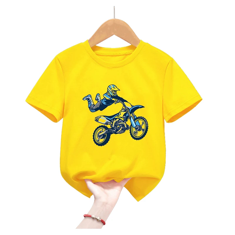 Motorcycle Motocross Rider Printed Tshirt For Boys Children'S Clothing Summer Short Sleeve T-Shirt Harajuku Shirt