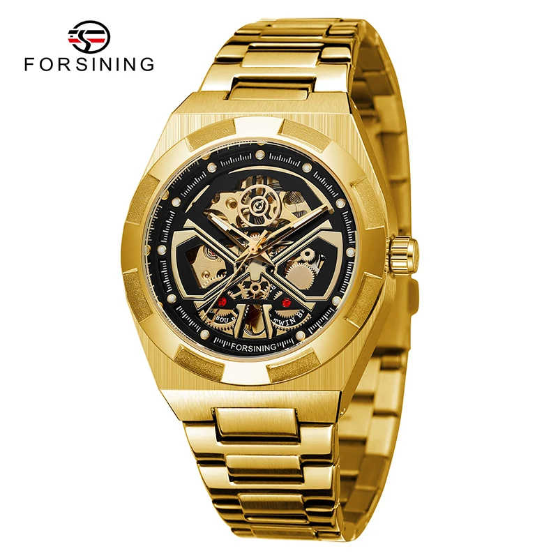 2023 Forsining Top Brand New Men Mechanical Automatic Business Full Stainless Steel Montre Homme Luminous Hands Skeleton Watches