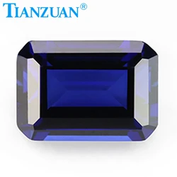 Synthetic Sapphire Rectangle Shape Emerald Cut Blue Color Artificial Corundum Clear Stone Loose Beads For Jewelry Making