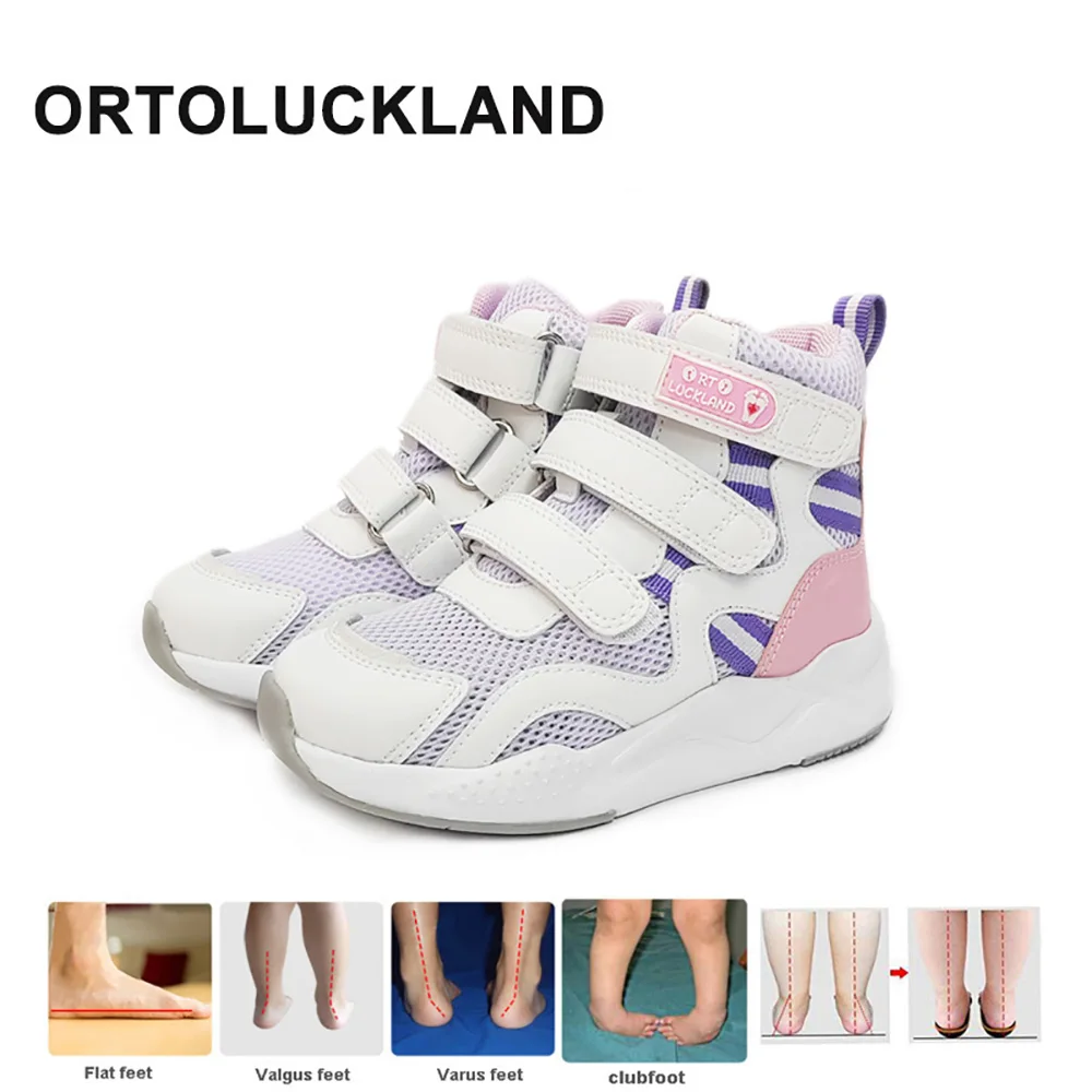

Ortoluckland Girls Sporty Shoes Kid Orthopedic Mesh Sneakers Children Boys Leather Casual Boots With Orthotic Arch Support Sole