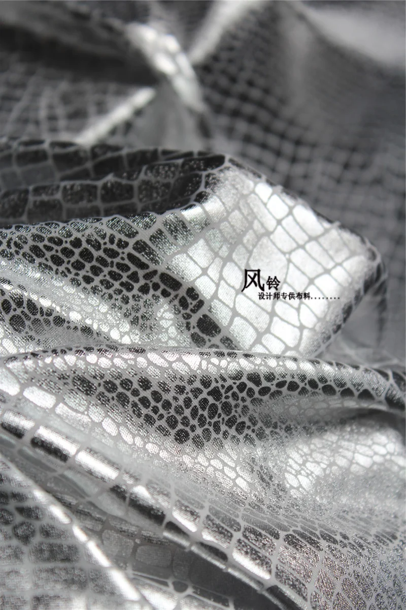 Coated Stretch Fabric Silver Cloth Crocodile Skin Texture DIY Decor Leggings Tights Dress Skirts Clothes Designer Fabric