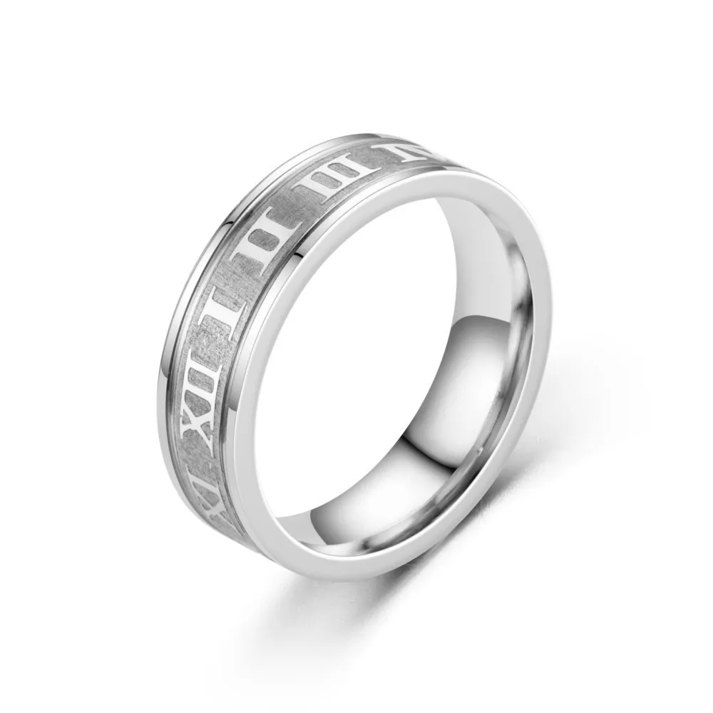 6MM Width Stainless Steel Couple Ring For Men Women Roman Numerals Rings Fashion Party Jewelry Accessories image 6