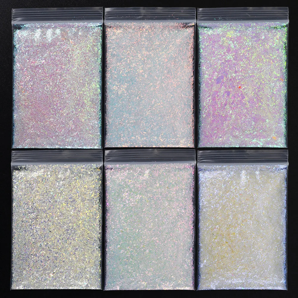 50g AB Transparent Irregular Nail Art Sequins Shell Paillette 3D Nail Art  Aurora Mirror Effect Glitter Foils Paper Flakes H&*&