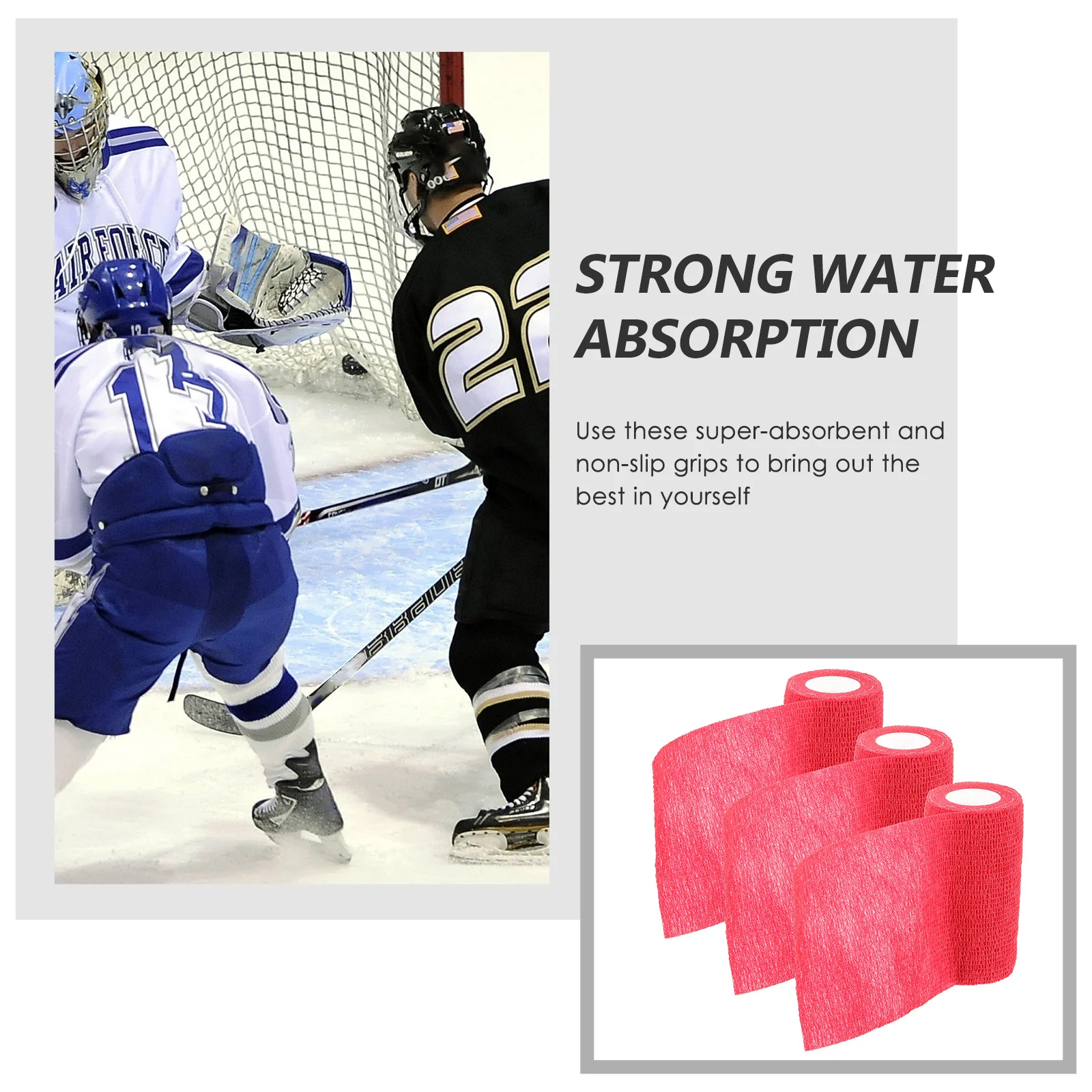 

3 Rolls Elastic Hockey Grip Tape Non-Slip Racket Tape Paddle Handle Sweat-Absorbing Outdoor Sports Tennis Grip Replacement