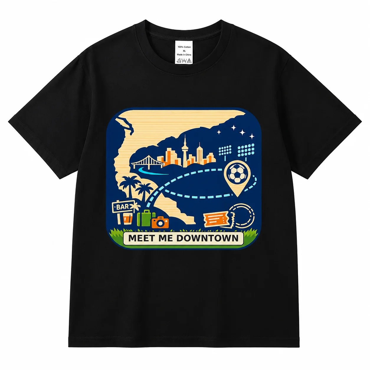 Men's Meet Me Downtown Soccer Graphic T Shirt Cotton Crew Neck Casual Streetwear Tee Summer Game Football Sport Player Shirts