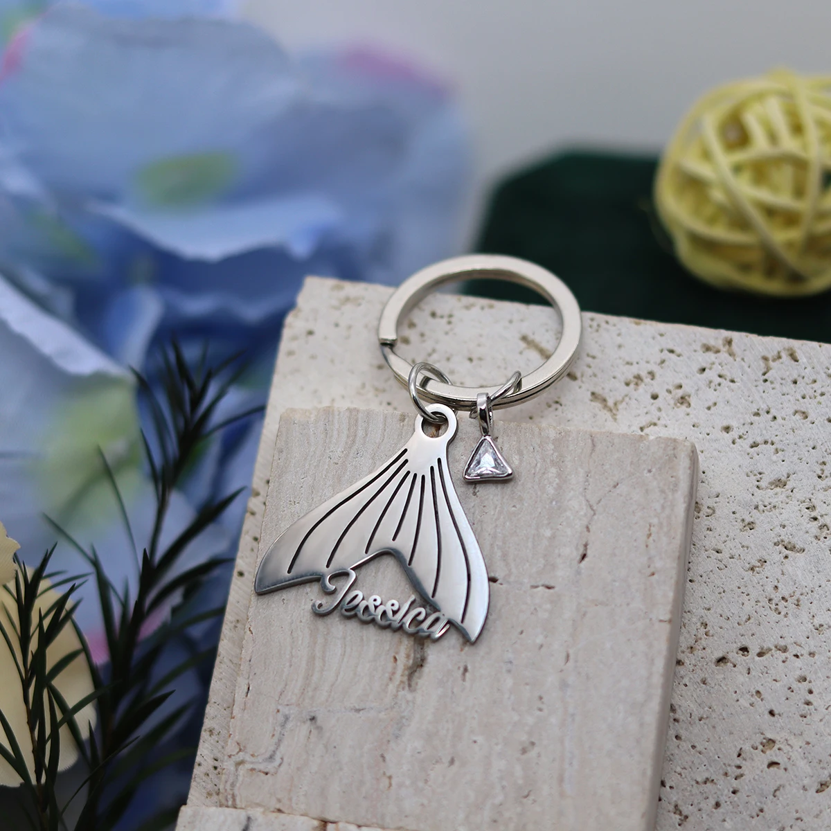 Customized Stainless Steel Fish Tail Pendant Keychain Engraved Cartoon Jewelry Gifts for Men Women