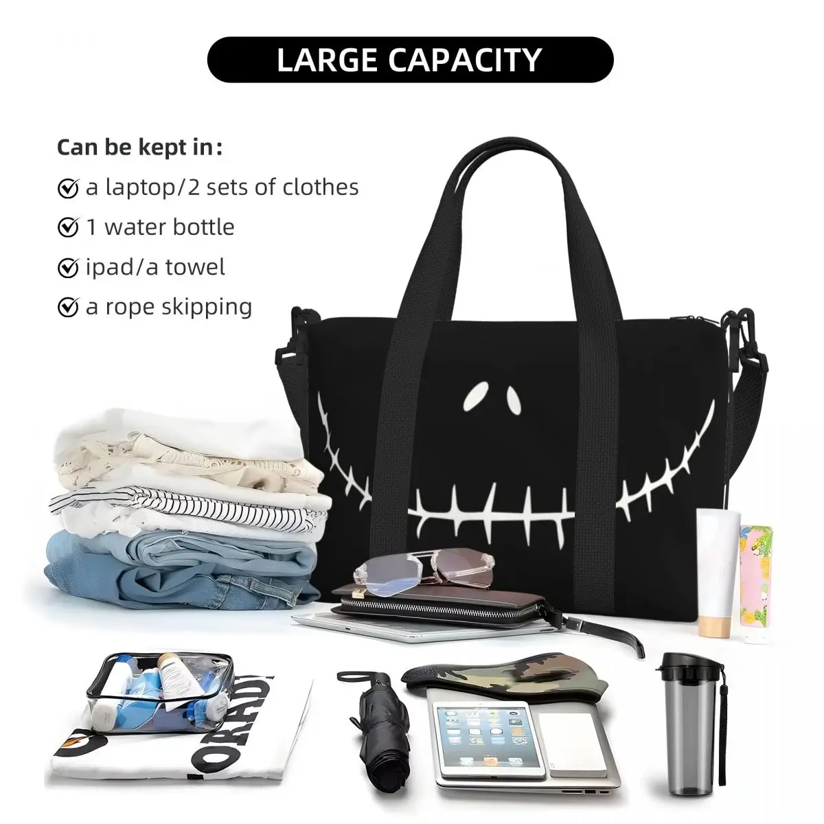 Custom Pumpkin King Jack Skellington Smiling Grocery Tote  Bag Capacity The Nightmare Before Christmas Beach Gym Travel Bags