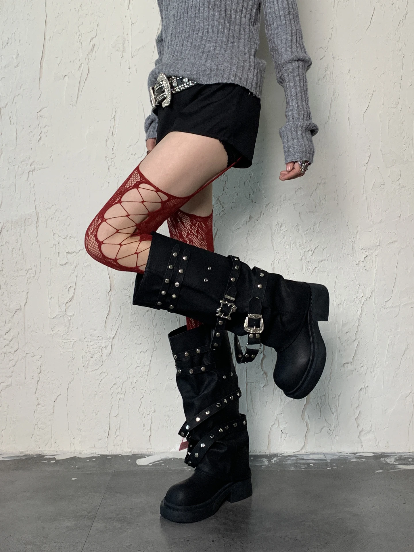 Y2K Subculture Japanese Lolita Style Pantyhose Wine Red Camisole Floral Fishnet Hollow Out Leggings Hot Girl Sexy Women's Socks