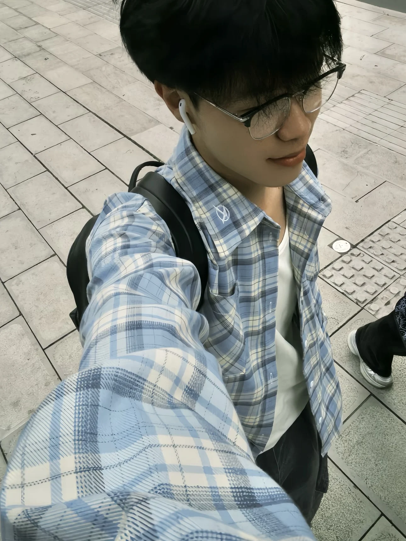 

Retro American Blue White Plaid Long Sve Men's Casual irt Loose Fit Autumn Versatile Cleanfit irt Polyester Fiber