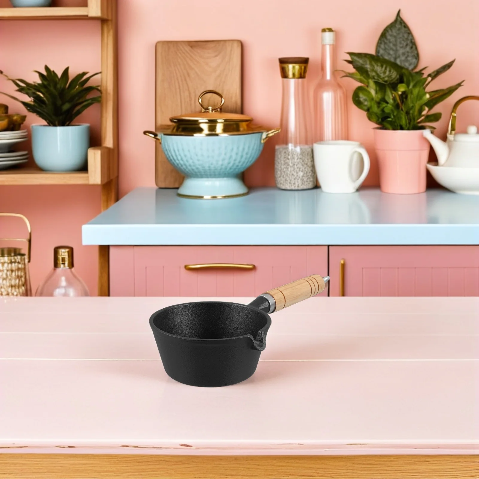 

Cast Iron Saucepan Mini Skillet Butter Melting Pot Milk Warmer Small Frypan For Stove Top Induction Gas Electric Wooden Handle