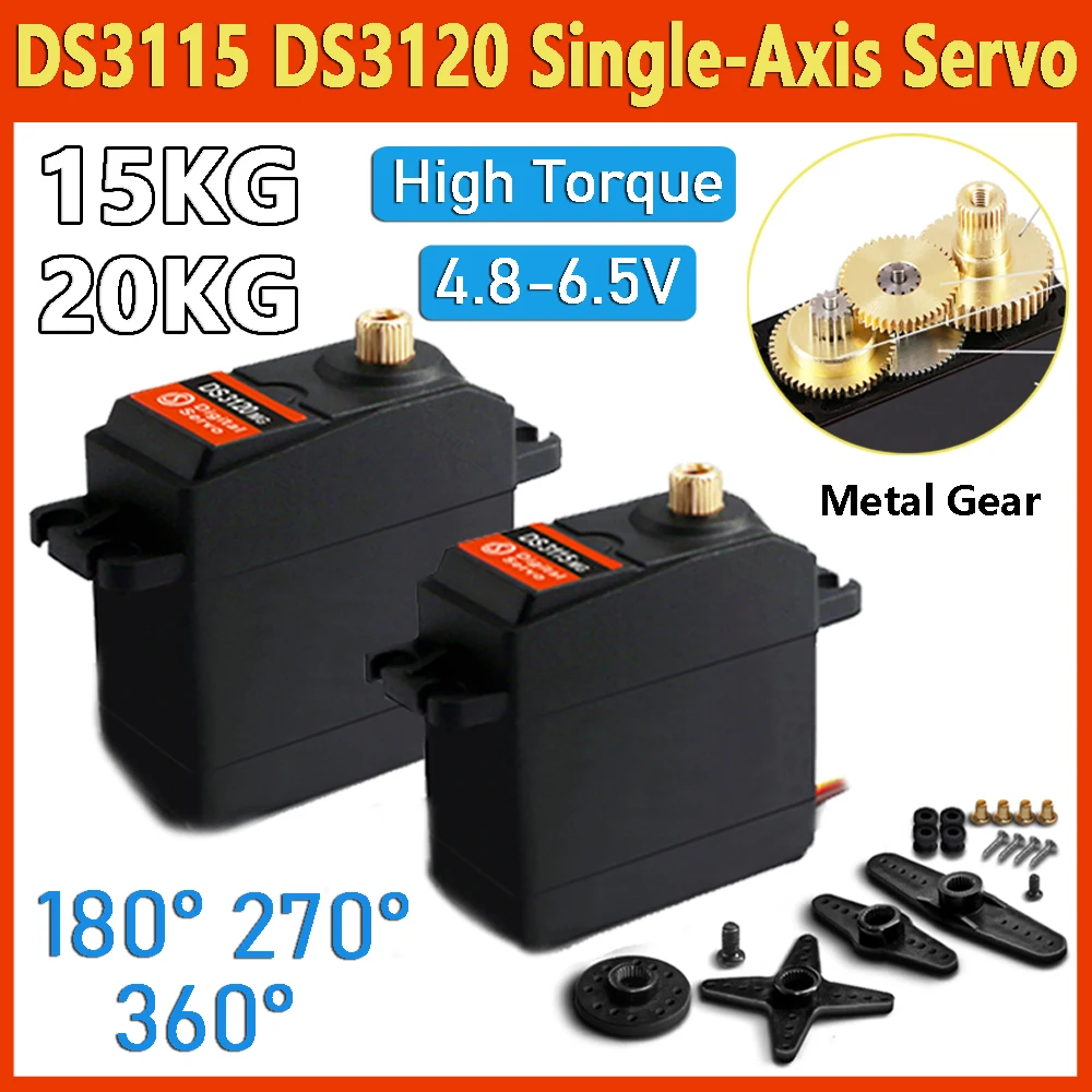 Serwo cyfrowe o wysokim momencie obrotowym DS3115 15KG DS3120 20KG Serwo jednoosiowe z metalowymi przekładniami 180/270/360 °   Dla modelu samochodu RC 1/8 1/10 1/12 Robot