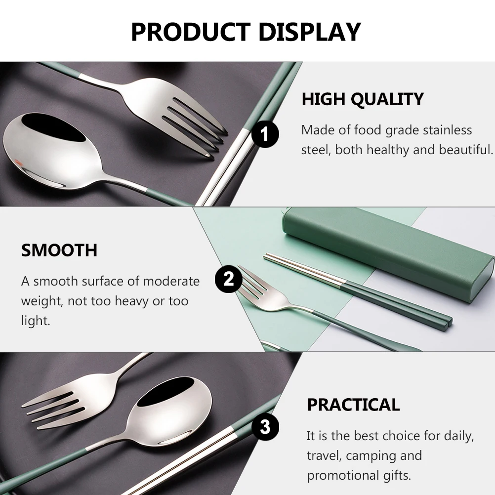 

Stainless Steel Spoon Fork Chopsticks Camping Travel Utensils Metal Case Set Portable Reusable Cutlery
