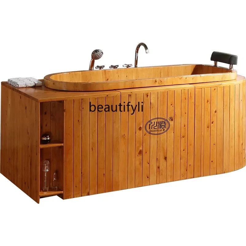 A076 Wooden Barrel Bathtub Adult Cedar Bath Bucket Large Sized Bathtub Bath Barrel Apron Side Large Bath