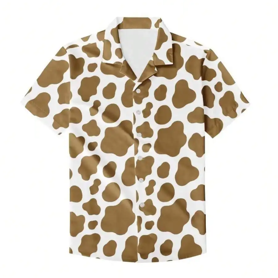 

Mens Hawaiian Shirt Cow Print Button Down Casual Short Sleeve Wrinkle-Free For Tropical Vacation