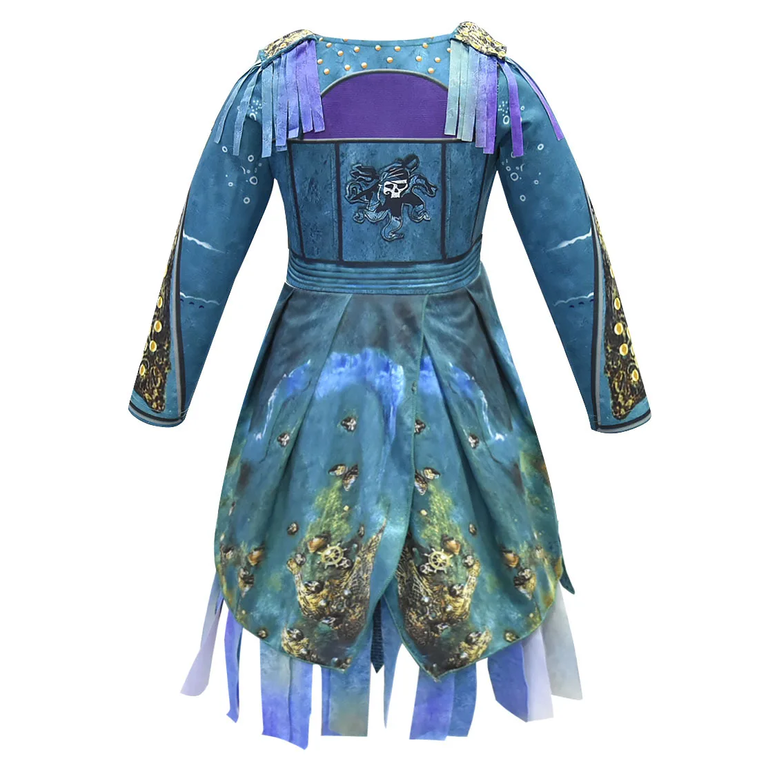 D-descendants 3 Mal Bertha maléfica rizos Live Evil recto azul niñas Uma Cosplay vestido + gorra disfraz de halloween para niños peluca