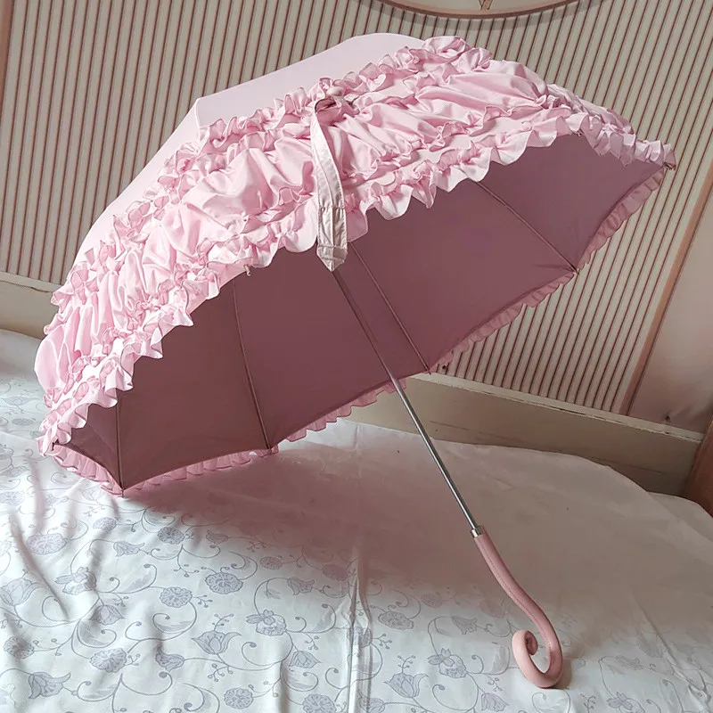 

Japanese Gothic Lolita Princess Umbrella Birdcage Lace Wedding Original Girl Heart Imported Black Fabric Five Layer Coating