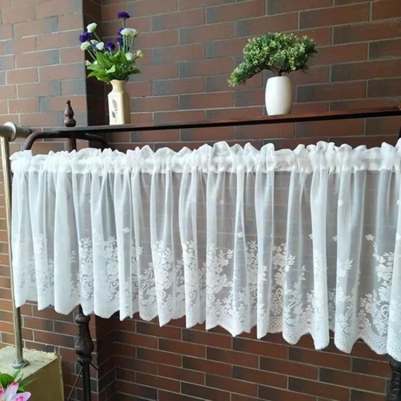 European White Lace Short Curtains for Kitchen Outdoor Patio & Balcony Decorative Window Drapes