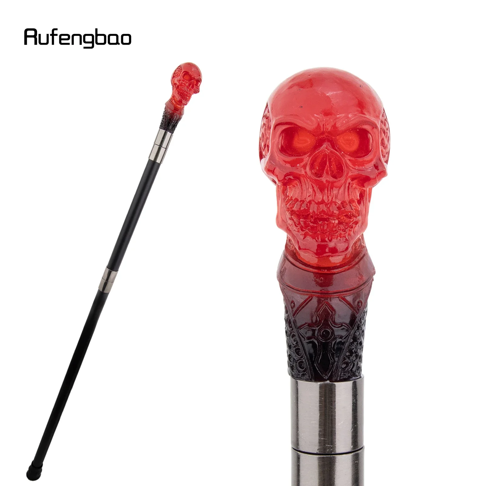 Red Transparent Resin Flower Skull Head Walking Cane Fashion Decorative Steel Stick Gentleman Performance Stage Cane 93cm view 3