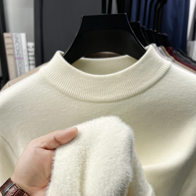 

2025 Popular Autumn and Winter Men's Wool Sweater Thick Knit Sweater Round Neck, Solid Color Base Loose Sweater for Men