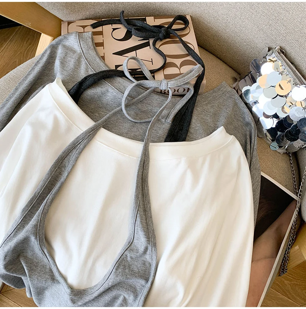 Faux 2 pièces col licou T-Shirt femmes 2025 nouveau automne Style coréen taille froissée coupe ajustée pull à manches longues hauts à la mode