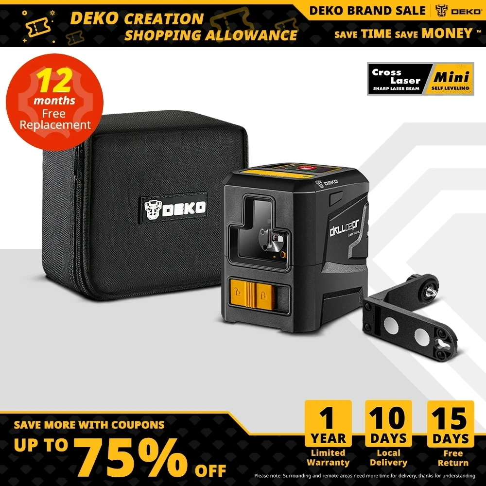 DEKO Herramientas de nivel de 2 líneas Línea transversal horizontal y vertical autonivelante con soporte magnético Herramientas generales verdes/rojas