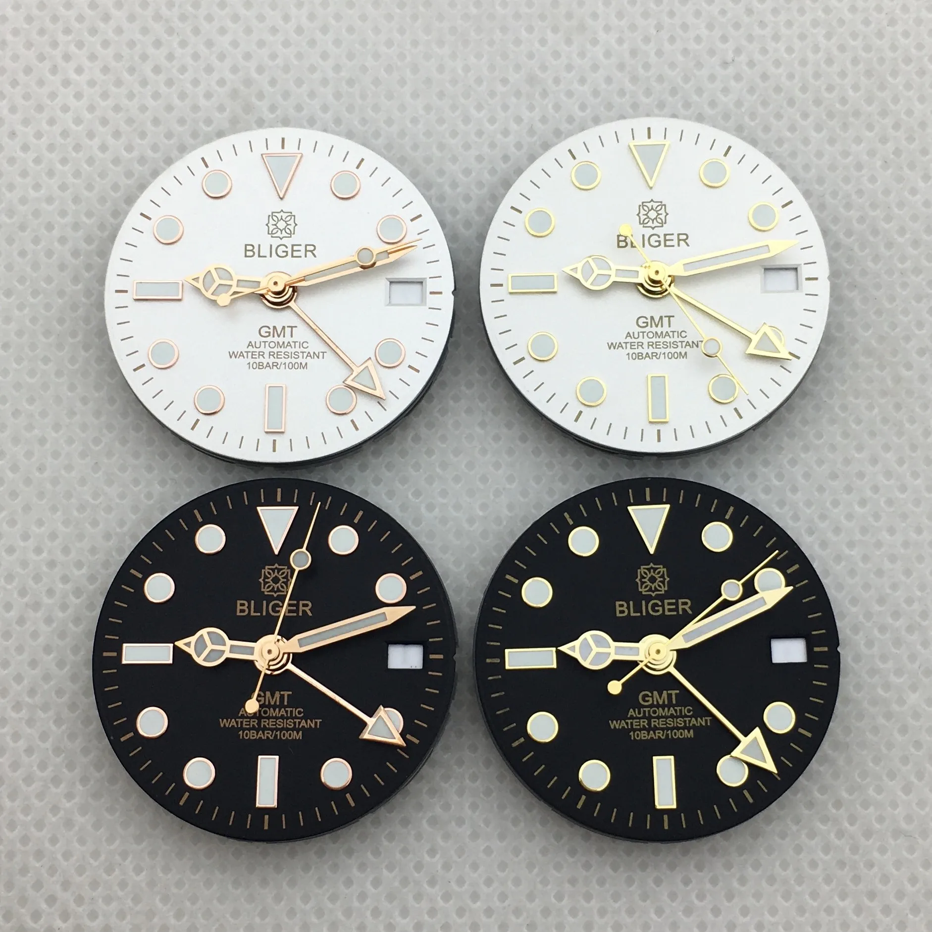 قرص يد BLIGER ذهبي وردي مقاس 29 مم مناسب لحركة GMT NH34 باللون الأخضر المضيء